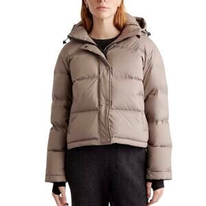 Quince New Flawed Responsible Down Cropped Puffer Jacket Stone Taupe Small 1491